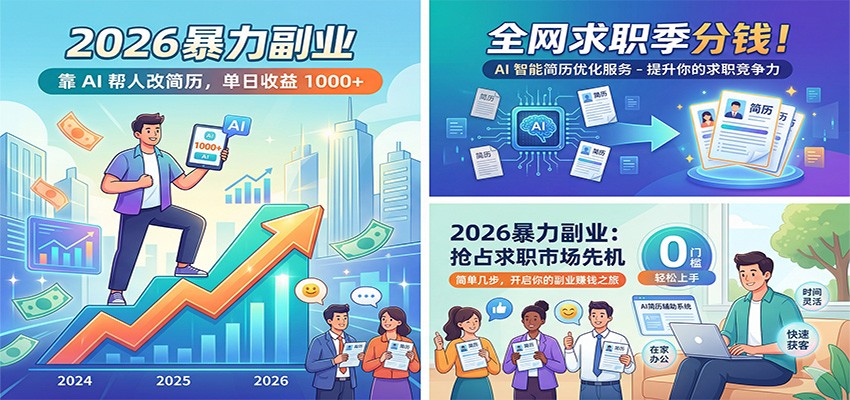 2026暴力副业:靠AI帮人改简历,单日收益1000 ,全网求职季分钱
