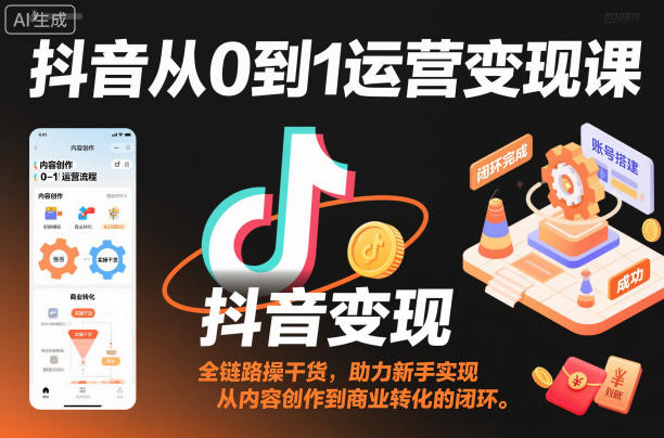 抖音从0到1运营变现课,全链路实操干货,助力新手实现从内容创作到商业转化的闭环-51云资源