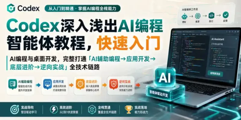 Codex深入浅出AI编程智能体教程,快速入门AI编程与桌面开发,打通「AI辅助编程→应用开发→底层进阶→逆向实战」全技术链路-51云资源