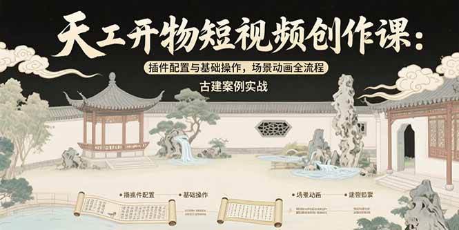 （15418期）天工开物短视频创作课：插件配置与基础操作，场景动画全流程 古建案例实战-51云资源