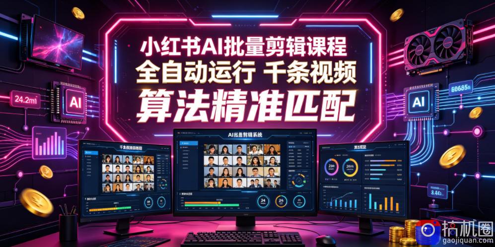 小红书AI批量剪辑课程,24小时全自动运行,解放双手专注运营,千条视频批量处理,小红书算法精准匹配-51云资源