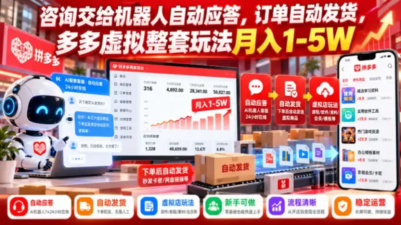 咨询交给机器人自动应答,订单自动发货,多多虚拟整套玩法月入1-5W【揭秘】-51云资源