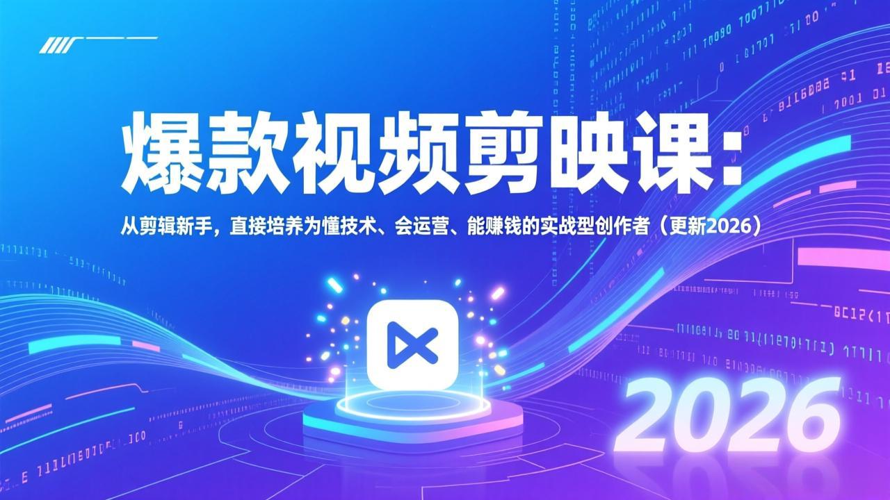 爆款视频剪映课:从剪辑新手,直接培养为懂技术、会运营、能赚钱的实战型创作者(更新2026