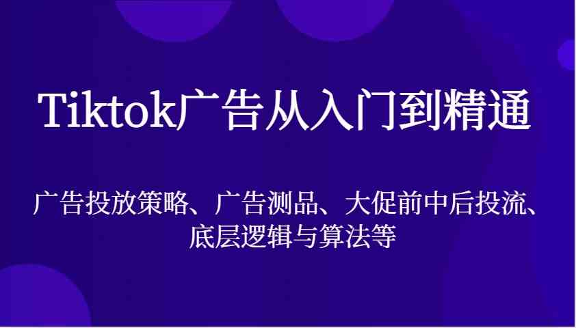 Tiktok广告从入门到精通,广告投放策略、广告测品、大促前中后投流、底层逻辑与算法等