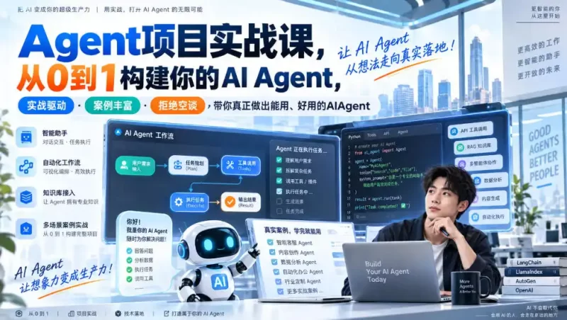 Agent项目实战课,从0到1构建你的AI Agent,实战驱动·案例丰富·拒绝空谈,带你真正做出能用、好用的AIAgent-51云资源