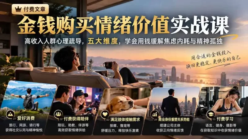 付费文章：金钱购买情绪价值实战课｜高收入人群心理疏导，五大维度，学会用钱缓解焦虑内耗与精神孤独-51云资源