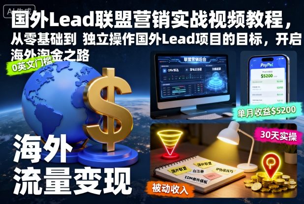 国外Lead联盟营销实战视频教程,从零基础到独立操作国外Lead项目的目标,开启海外淘金之路-51云资源