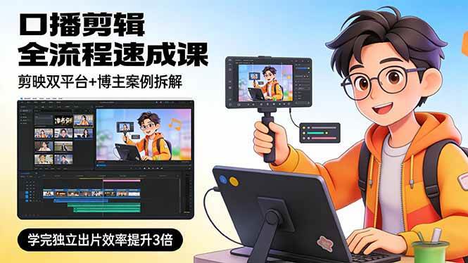 (17420期)口播剪辑全流程速成课,剪映双平台 博主案例拆解,学完独立出片效率提升3倍