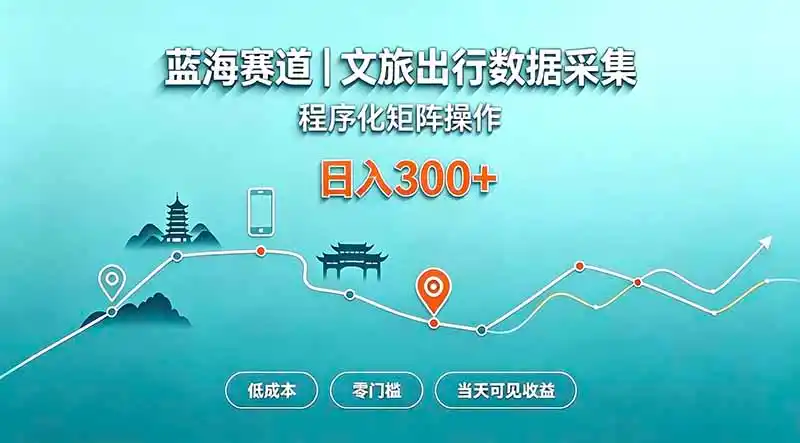 蓝海赛道 文旅出行数据采集 程序化矩阵操作 低成本 零门槛 当天可见收益 日入300-51云资源
