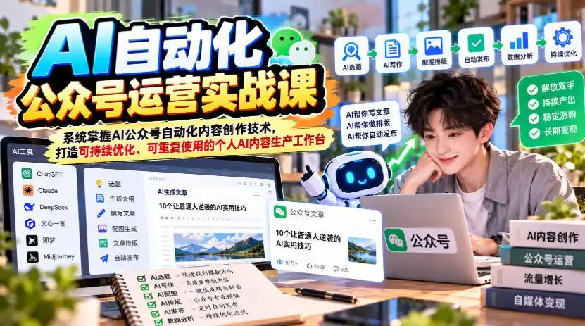 AI自动化公众号运营实战课，系统掌握AI公众号自动化内容创作技术，打造可持续优化、可重复使用的个人AI内容生产工作台-51云资源