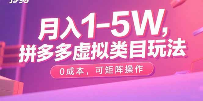 （15903期）月入1-5W，拼多多虚拟类目玩法，0成本，可矩阵操作-51云资源