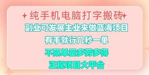 纯手机电脑打字搬砖,有手就行,几秒一单,多劳多得,正规项目大平台【揭秘】