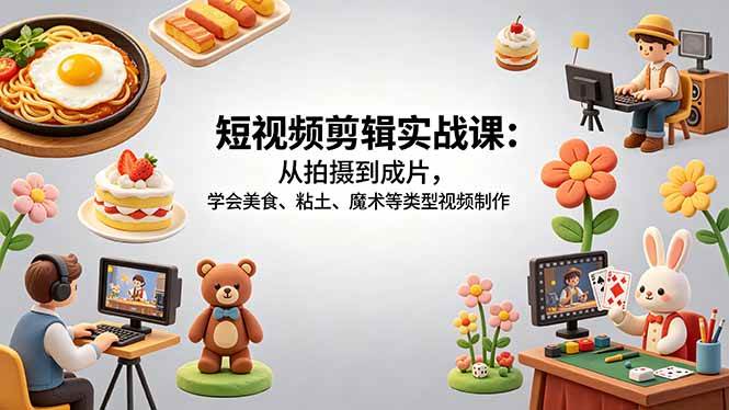 （18375期）短视频剪辑实战课：从拍摄到成片，学会美食、粘土、魔术等类型视频制作-51云资源
