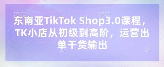 东南亚TikTok Shop3.0课程，TK小店从初级到高阶，运营出单干货输出-51云资源