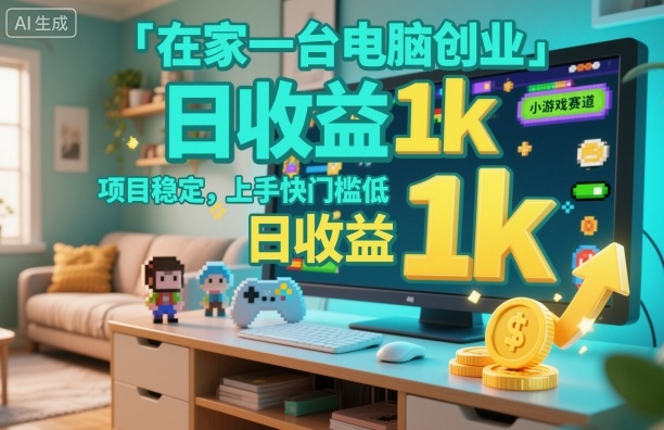 在家一台电脑创业，小游戏赛道，项目稳定，上手快门槛低，日收益1k 【揭秘】-51云资源