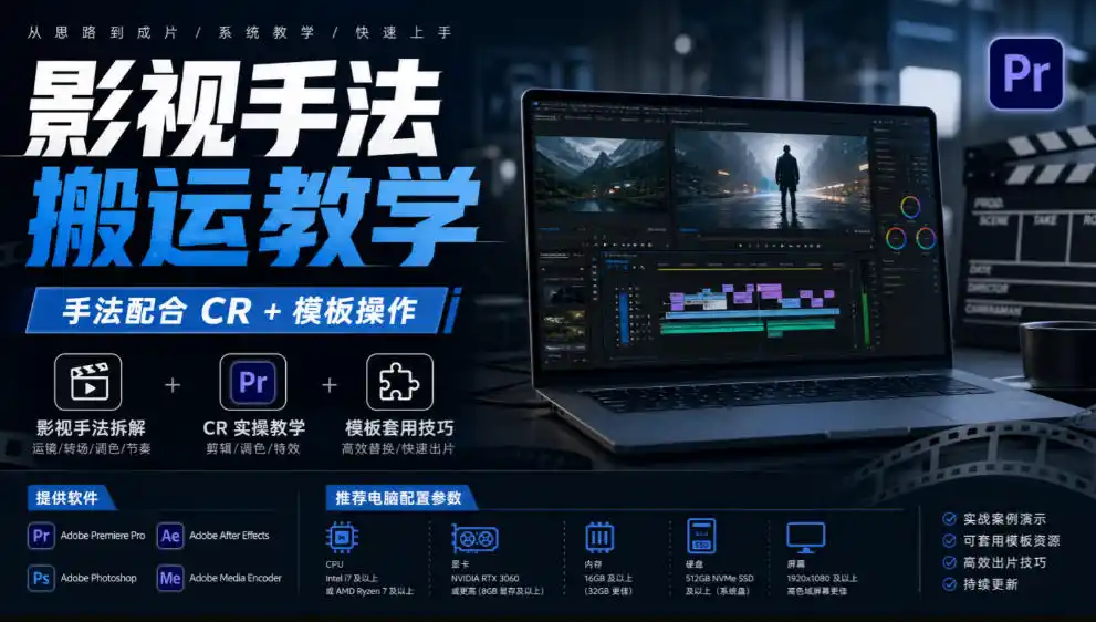 影视手法搬运教学,手法配合CR 模板操作,需要电脑,提供软件 配置参数-51云资源