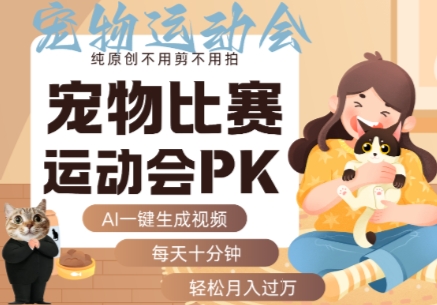 AI一键生成宠物比赛运动会PK视频,纯原创不用剪不用拍,每天十分钟,轻松月入过1W