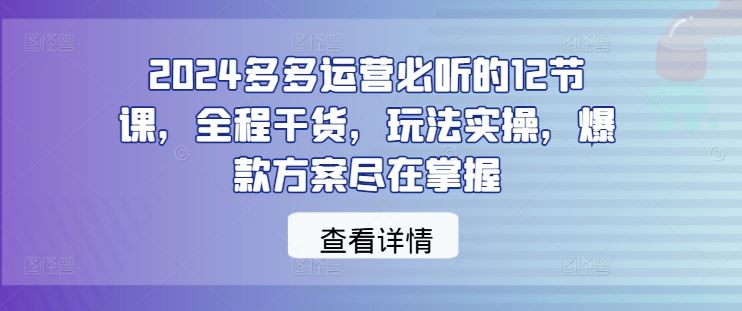 2024多多运营必听的12节课,全程干货,玩法实操,爆款方案尽在掌握-51云资源