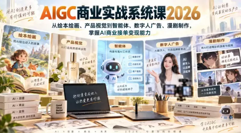 AIGC商业实战系统课2026,从绘本绘画、产品视觉到智能体、数字人广告、漫剧制作,掌握AI商业接单变现能力-51云资源