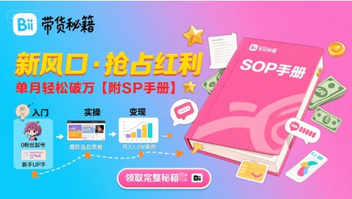 B站哔哩哔哩带货秘籍，新风口，抢占红利，单月轻松破万【附SOP手册】-51云资源