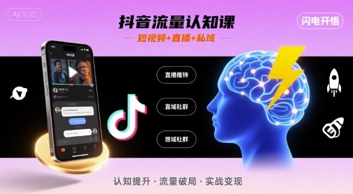 抖音流量认知课，短视频 直播 私域，认知提升，闪电开悟-51云资源