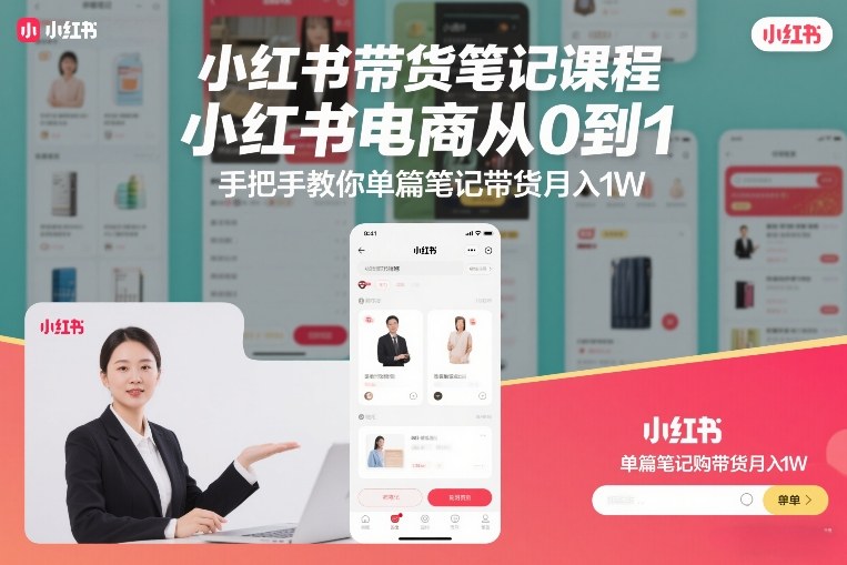 小红书带货笔记课程，小红书电商从0到1，手把手教你单篇笔记带货月入1W-51云资源