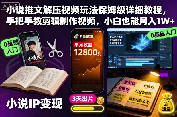 小说推文解压视频玩法保姆级详细教程,手把手教剪辑制作视频,小白也能月入1W-51云资源