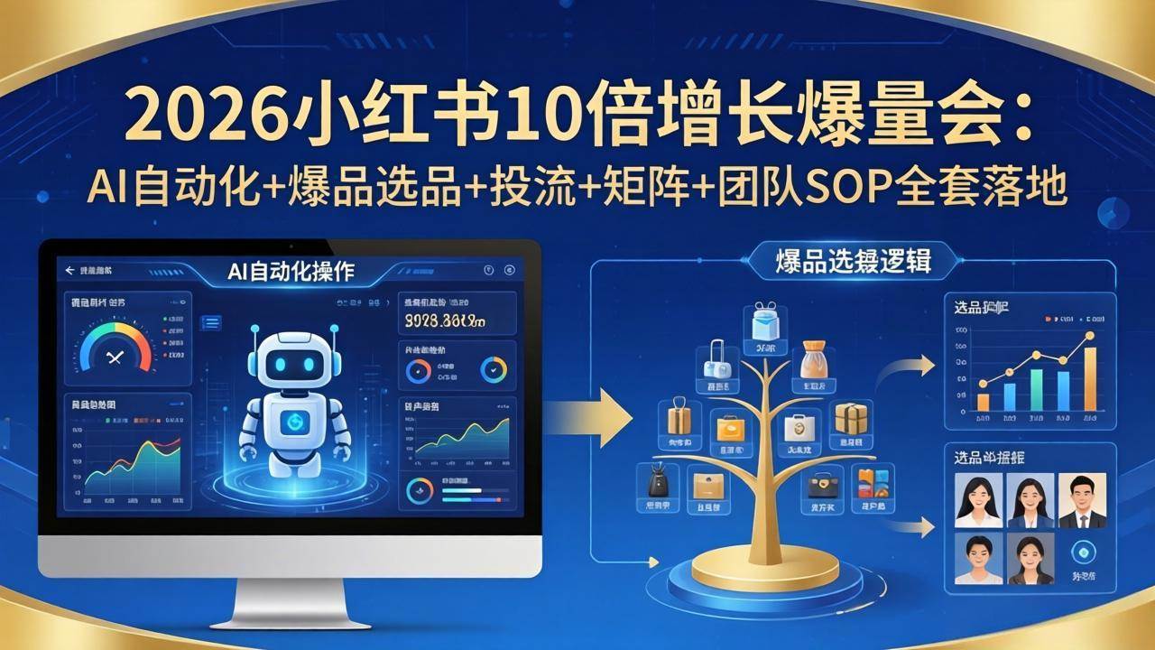 (17964期)2026小红书10倍增长爆量会:AI自动化 爆品选品 投流 矩阵 团队SOP全套落地