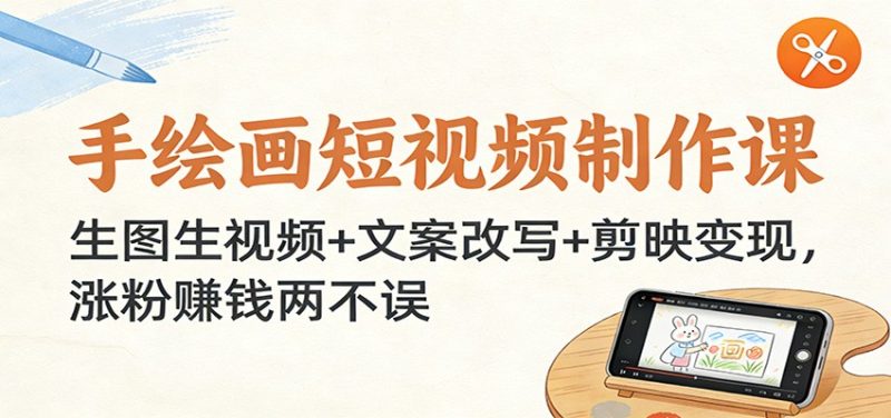 手绘画短视频制作课:生图生视频 文案改写 剪映变现,涨粉赚钱两不误-51云资源