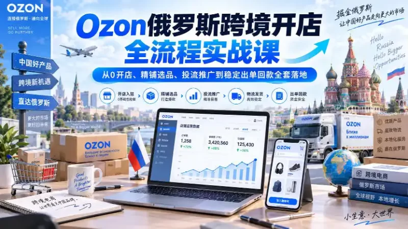 Ozon俄罗斯跨境开店全流程实战课｜从0开店、精铺选品、投流推广到稳定出单回款全套落地-51云资源