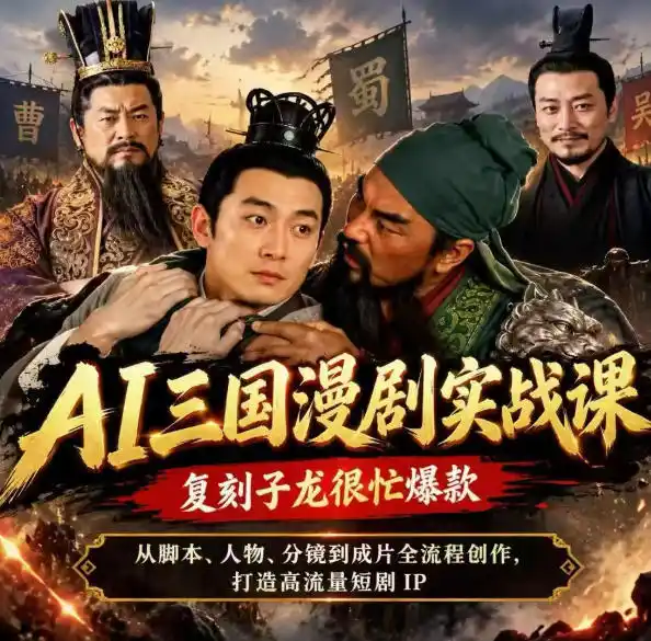 抖音14W粉博主同款AI三国漫剧实战课，复刻子龙很忙爆款，从脚本、人物、分镜到成片全流程创作，打造高流量短剧IP-51云资源