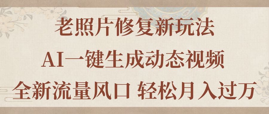 （11503期）老照片修复新玩法，老照片AI一键生成动态视频 全新流量风口 轻松月入过万-51云资源