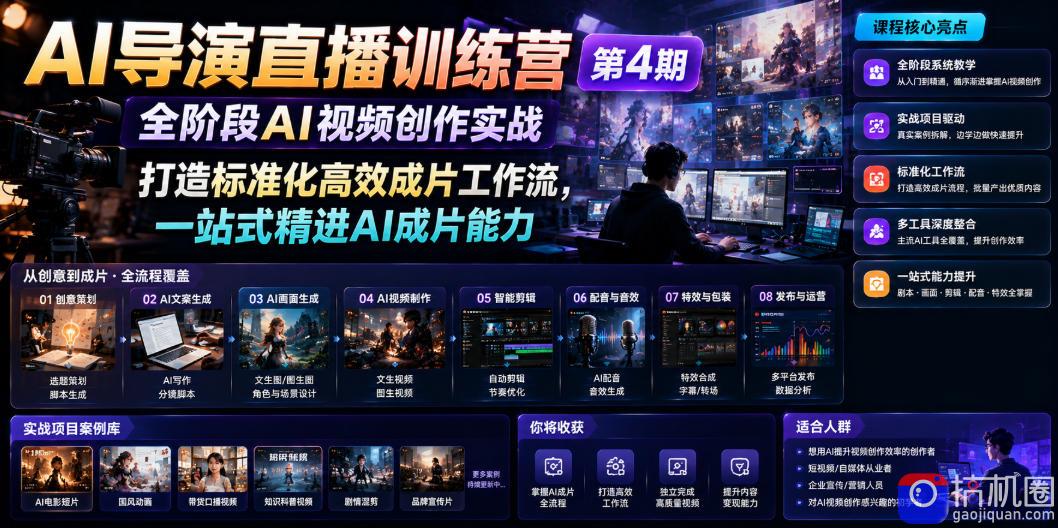 AI导演直播训练营第4期｜全阶段AI视频创作实战，打造标准化高效成片工作流，一站式精进AI成片能力