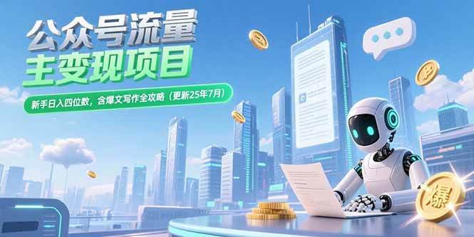 （15412期）公众号流量主变现项目，新手日入四位数，含爆文写作全攻略(更新25年7月)-51云资源