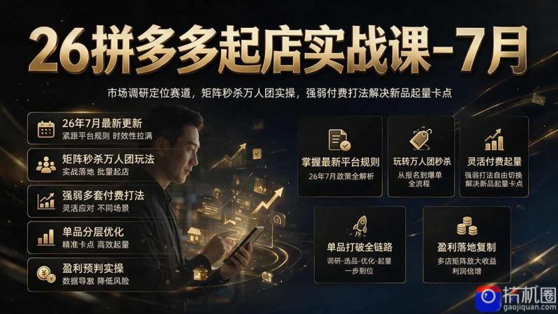 26拼多多起店实战课-7月｜市场调研定位赛道，矩阵秒杀万人团实操，强弱付费打法解决新品起量卡点-51云资源