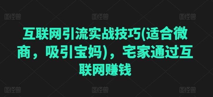 互联网引流实战技巧(适合微商,吸引宝妈),宅家通过互联网创钱