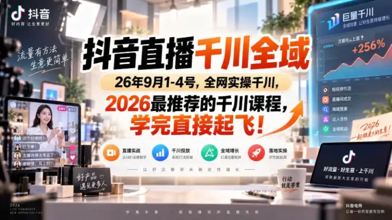 抖音直播千川全域26年9月1-4号,全网实操千川,2026最推荐的千川课程,学完直接起飞!-51云资源