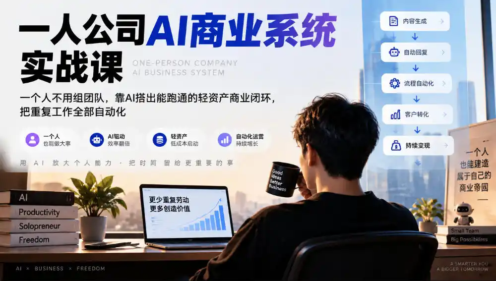 一人公司AI商业系统实战课,一个人不用组团队,靠AI搭出能跑通的轻资产商业闭环,把重复工作全部自动化-51云资源