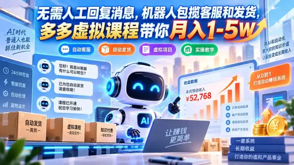 无需人工回复消息，机器人包揽客服和发货，多多虚拟课程带你月入1-5W-51云资源