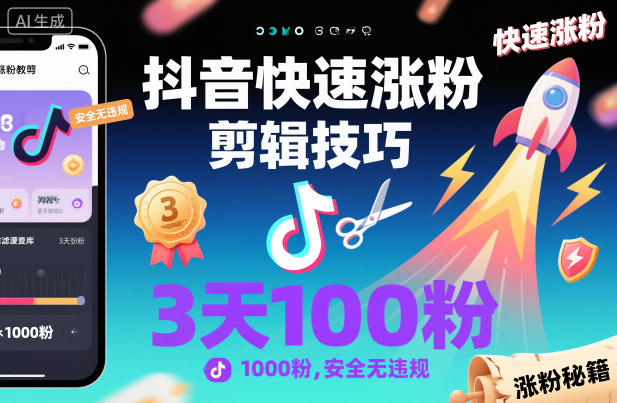 抖音快速涨粉剪辑技巧，3天1000粉，安全无违规-51云资源