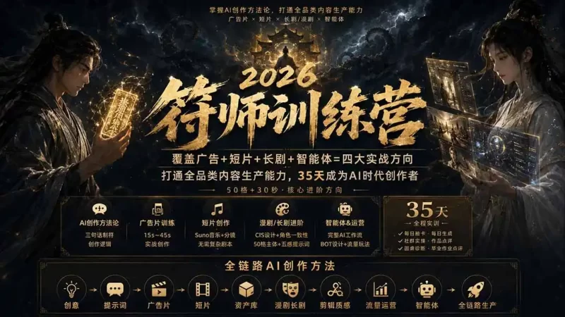 符师训练营-35天成为AI时代创作者，广告 短片 漫剧 智能体四大实战方向，掌握从创意到上线的完整工作流-51云资源