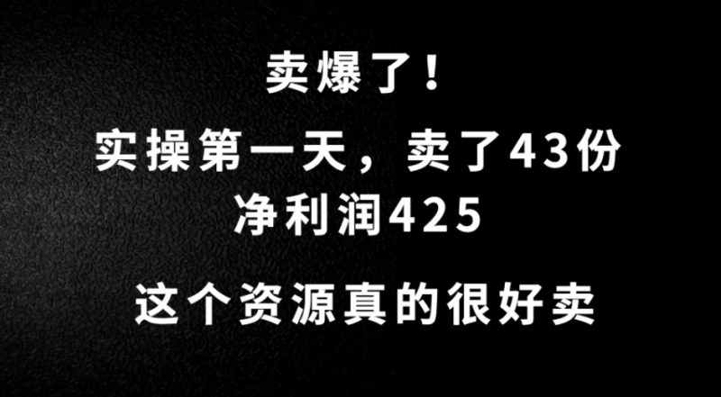 这个资源，需求很大，实操第一天卖了43份，净利润425-51云资源