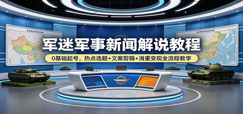 军迷军事新闻解说教程：0基础起号，热点选题 文案剪辑 消重变现全流程教学-51云资源