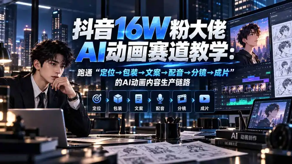 抖音16W粉大佬规则门禁AI动画赛道教学：跑通“定位→包装→文案→配音→分镜→成片”的AI动画内容生产链路-51云资源