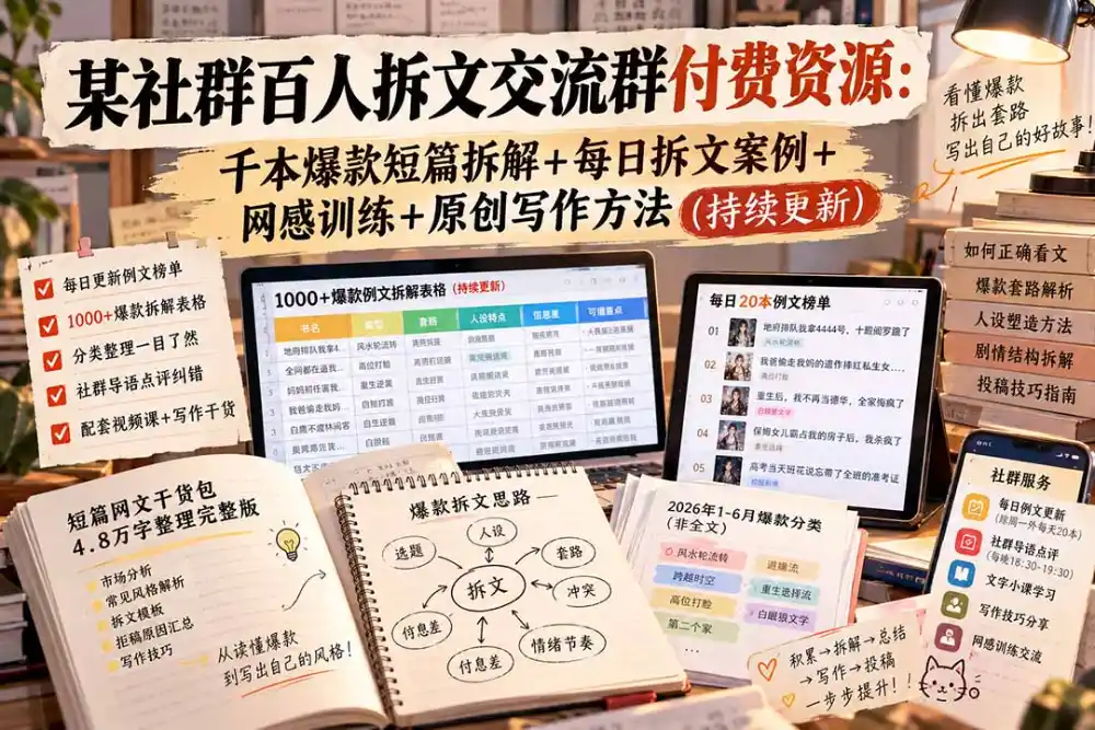 某社群百人拆文交流群付费资源-更新0929：千本爆款短篇拆解 每日拆文案例 网感训练 原创写作方法-51云资源