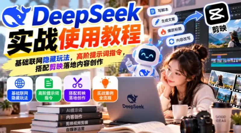 DeepSeek实战使用教程｜基础联网隐藏玩法，高阶提示词指令，搭配剪映落地内容创作-51云资源