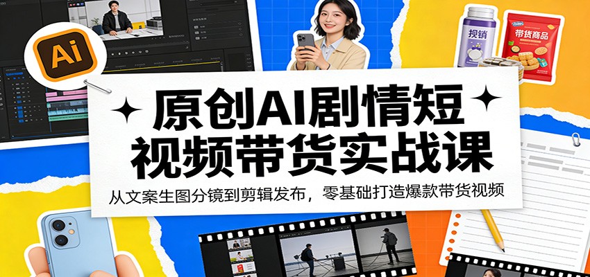 原创AI剧情短视频带货实战课:从文案生图分镜到剪辑发布,零基础打造爆款带货视频-51云资源
