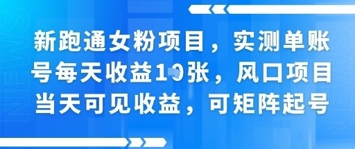 新跑通女粉项目，实测单账号每天收益多张，风口项目当天可见收益，可矩阵起号-51云资源
