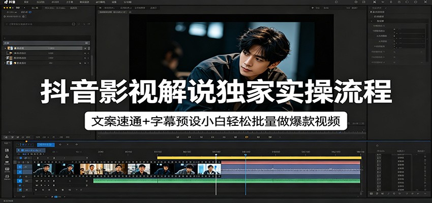 抖音影视解说独家实操流程，文案速通 字幕预设小白轻松批量做爆款视频-51云资源