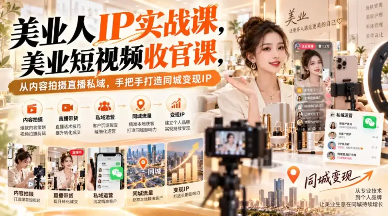 【无水印】美业人IP实战课，美业短视频收官课，从内容拍摄直播私域，手把手打造同城变现IP-51云资源